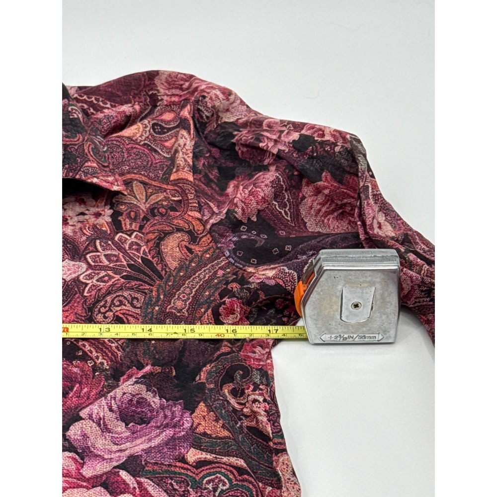 Cino Womens Medium Pink Purple Paisley Floral Crinkle Button Down Tunic Blouse - Picture 8 of 11